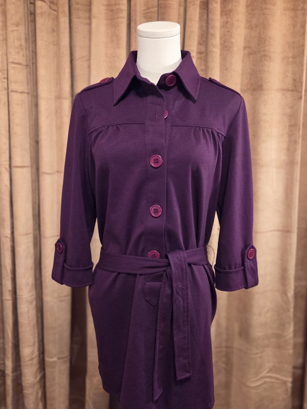 Harve Benard Plum Belted Trench dress. Small